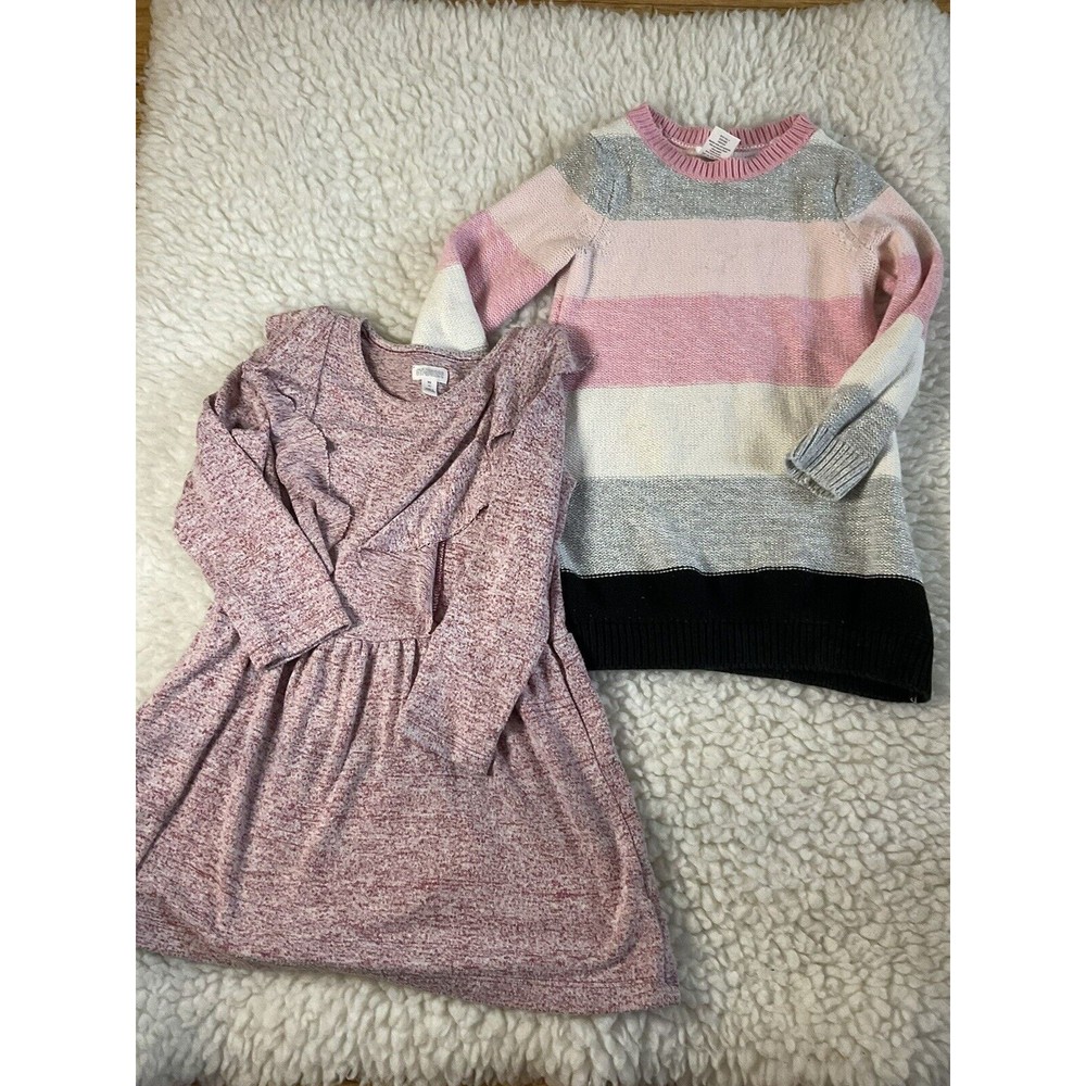Girls Gymboree Knit Pink Sweater Dress And Striped Sweater Dress Size 4 Lot Of 2